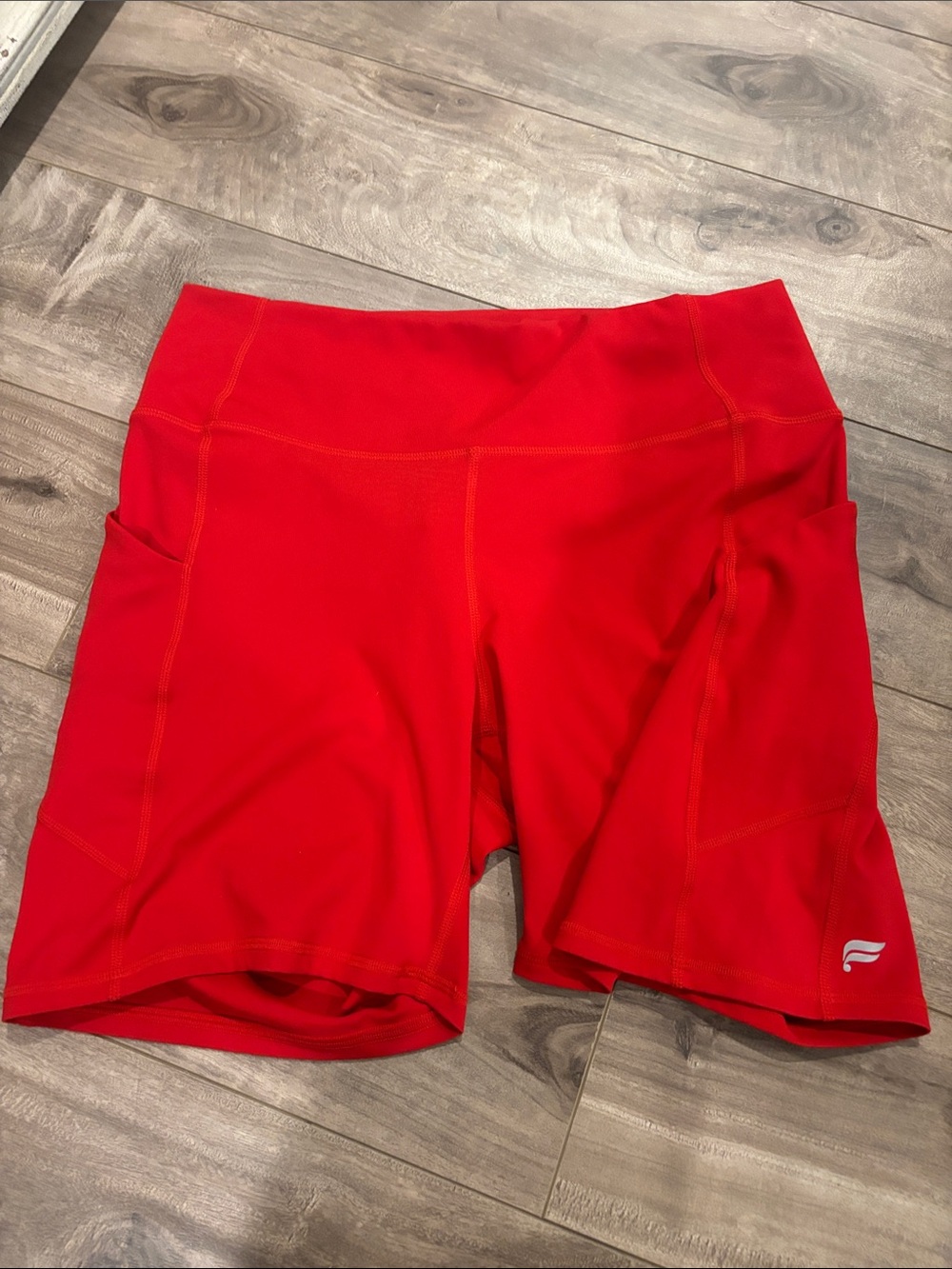 Fabletics Red High-Waist Pocket Bike Shorts